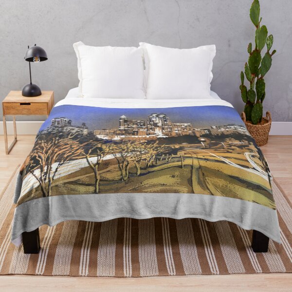 Item preview, Watercolor painting of skyline of downtown Raleigh, NC at sunrise. designed and sold by rfoxphoto.