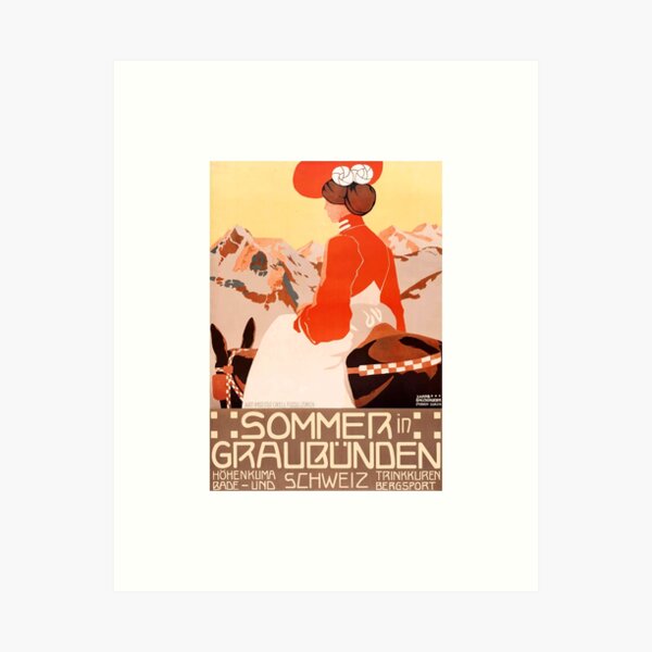 Item preview, 1905 SWITZERLAND Summer In Grisons Travel Poster designed and sold by retrographics.