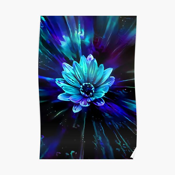 Abstract Flower Blacklight Blues Poster
