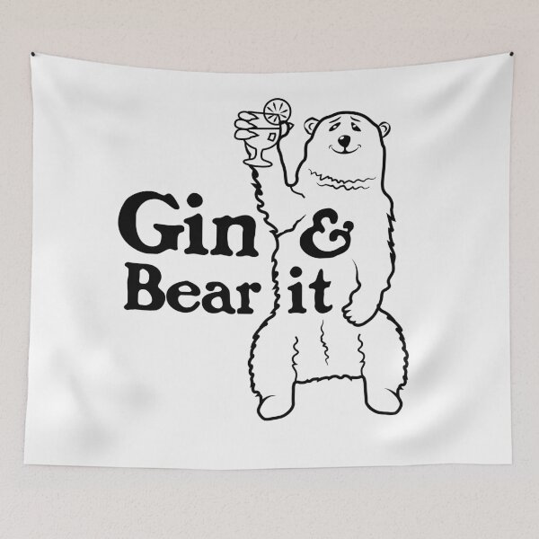 Item preview, A grizzly bear holding up a large glass of gin & tonic designed and sold by Gerald Waters.