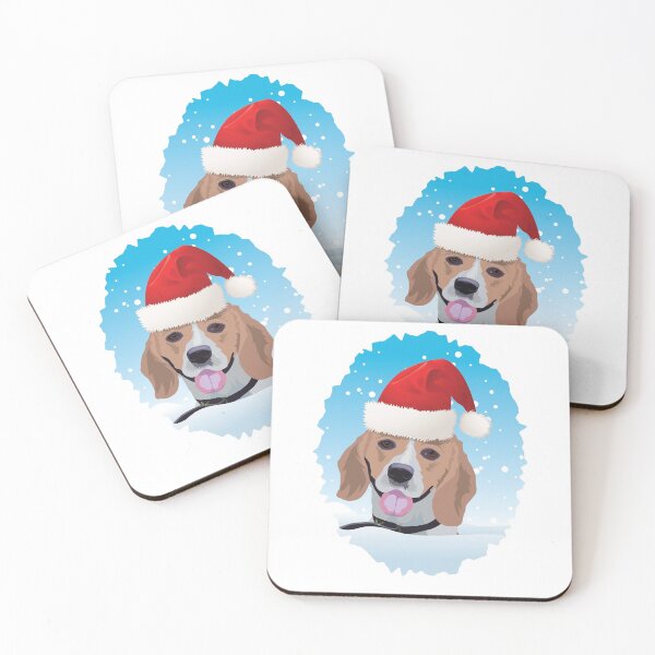 Item preview, A Beagle dog wearing a Santa hat set in a snowy Christmas scene designed and sold by Gerald Waters.