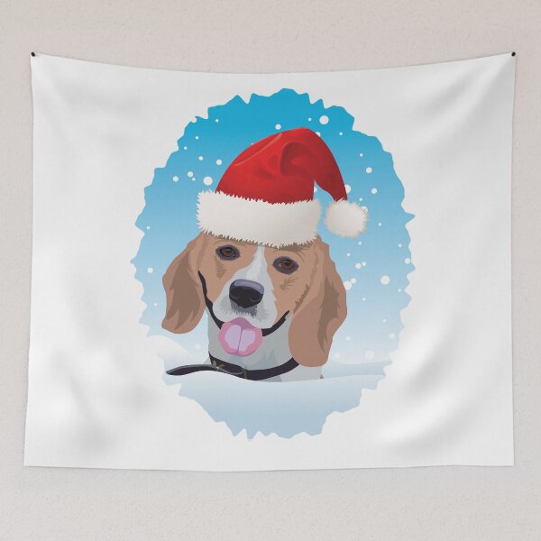 Item preview, A Beagle dog wearing a Santa hat set in a snowy Christmas scene designed and sold by Gerald Waters.