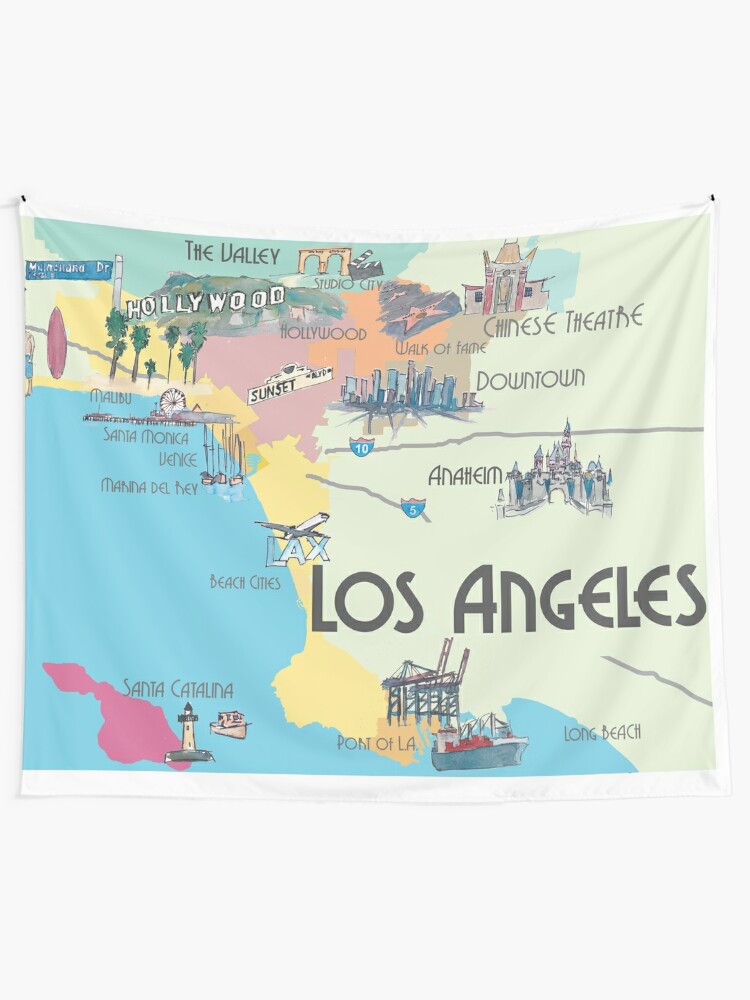 "Los Angeles California Clean Iconic City Map" Tapestry for Sale by artshop77  Redbubble