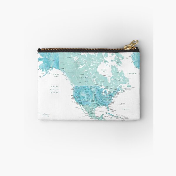 Item preview, Aquamarine blue map of North America in watercolor designed and sold by blursbyai.