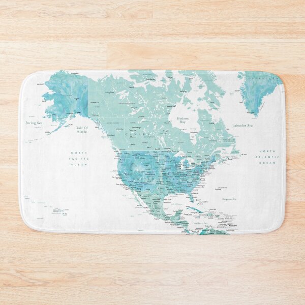 Item preview, Aquamarine blue map of North America in watercolor designed and sold by blursbyai.