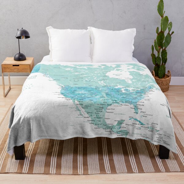 Item preview, Aquamarine blue map of North America in watercolor designed and sold by blursbyai.