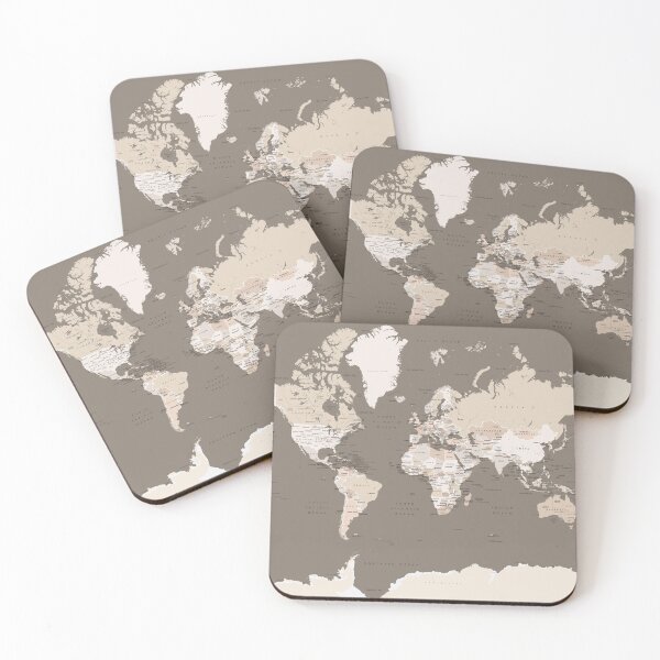 Item preview, Brown world map with cities designed and sold by blursbyai.