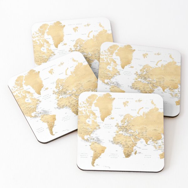 Item preview, Ochre gold world map with country capitals designed and sold by blursbyai.