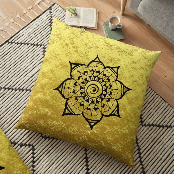 beautiful mandala, hand painted, in black on gold Floor Pillow