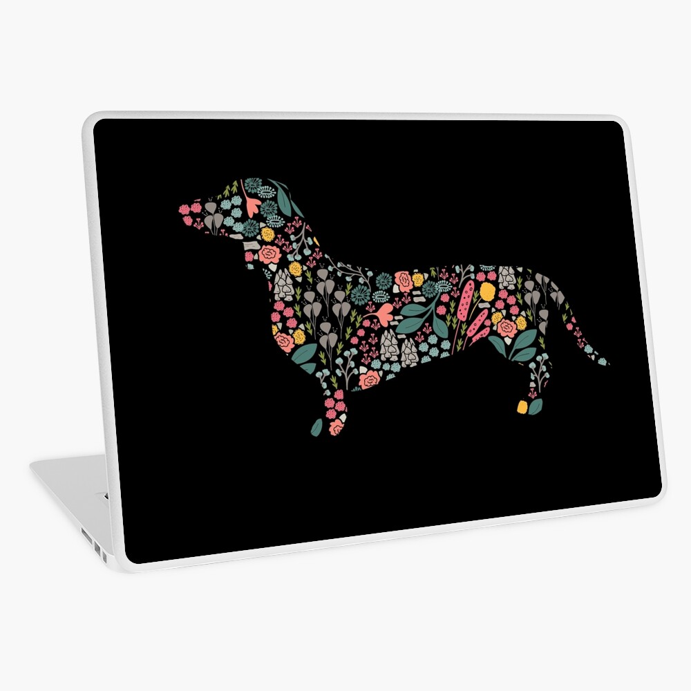 Dachshund Floral Watercolor Art Laptop Skin