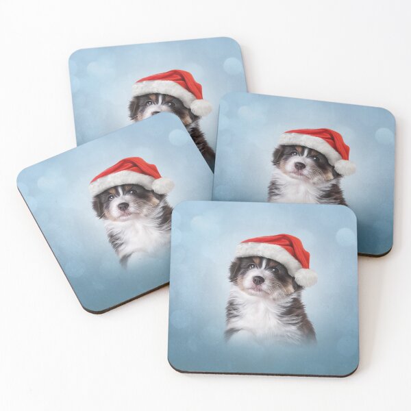 Item preview, Dog puppy Australian Shepherd in red hat of Santa Claus  designed and sold by bonidog.