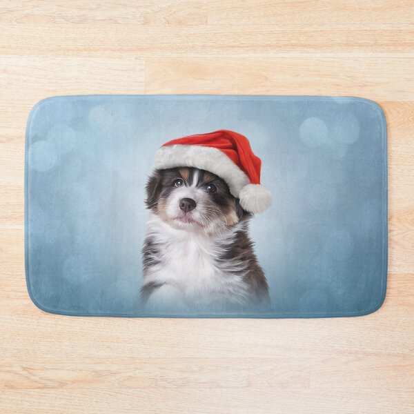 Item preview, Dog puppy Australian Shepherd in red hat of Santa Claus  designed and sold by bonidog.