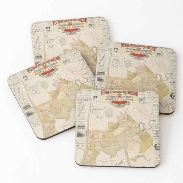 Western Australia Post Office Directory Map of Perth & Fremantle and their suburbs, 1900, State Library of Western Australia Coasters (Set of 4)