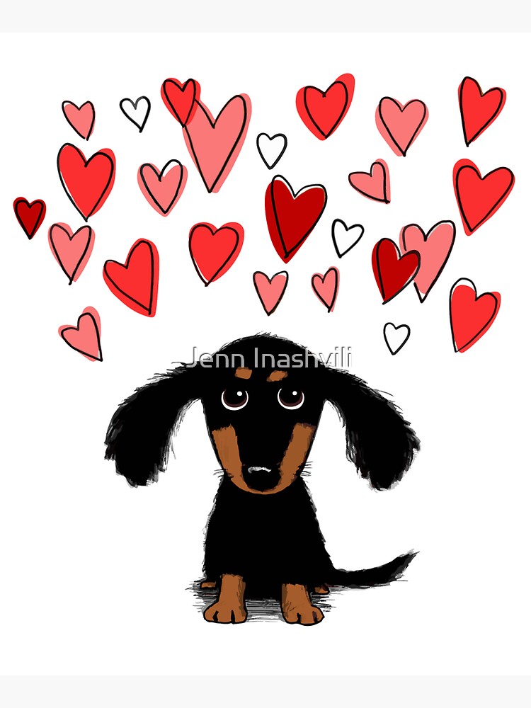 Cute Dachshund Puppy Dog with Valentine Hearts by ShortCoffee
