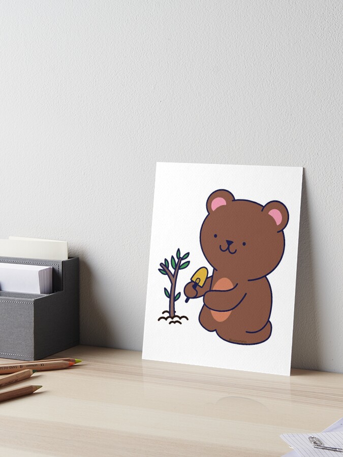 Cute funny bear planting a tree. Love animals. Eco friendly. Climate  change. Funny cool happy meme emoji.