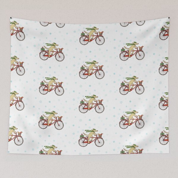 Item preview, Dog Riding Bicycle with Squirrel Winter Holiday designed and sold by Jenn Inashvili.