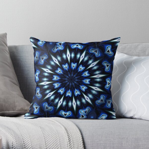 Blue hearts caleidoscope Throw Pillow