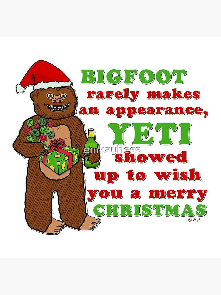 Funny Christmas Bigfoot Yeti Pun Cartoon Art Board Print for Sale by  emkayhess