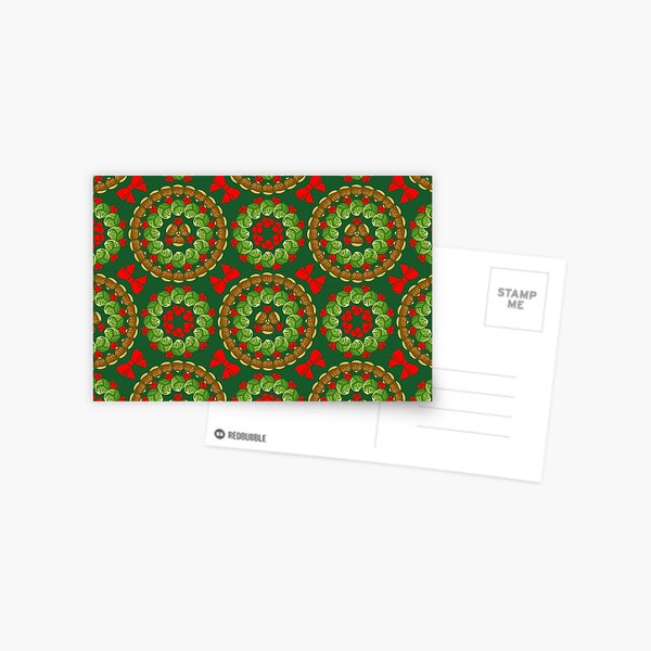 Christmas pattern of Brussels sprouts chestnuts cranberries Postcard