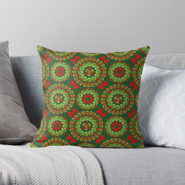 Christmas pattern of Brussels sprouts chestnuts cranberries Throw Pillow
