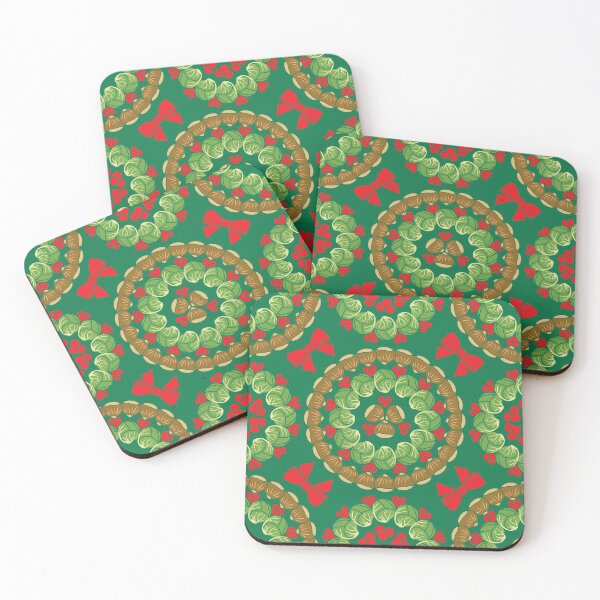 Christmas pattern of Brussels sprouts chestnuts cranberries Coasters (Set of 4)