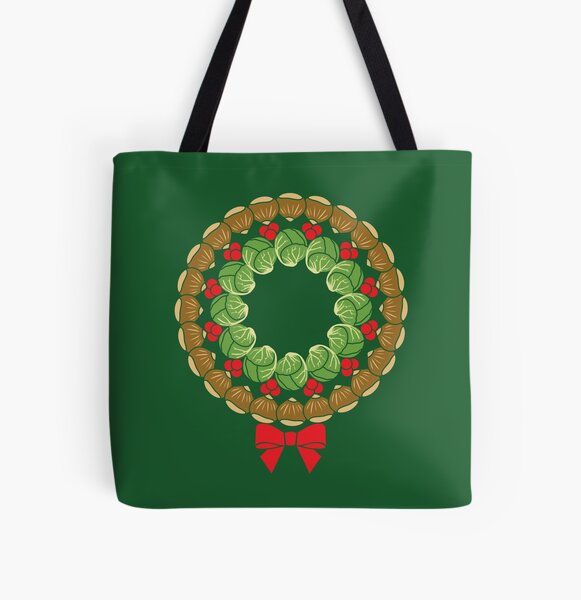 Christmas wreath of Brussels sprouts chestnuts cranberries pattern All Over Print Tote Bag