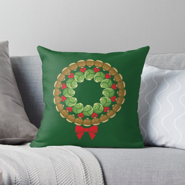 Christmas wreath of Brussels sprouts chestnuts cranberries pattern Throw Pillow