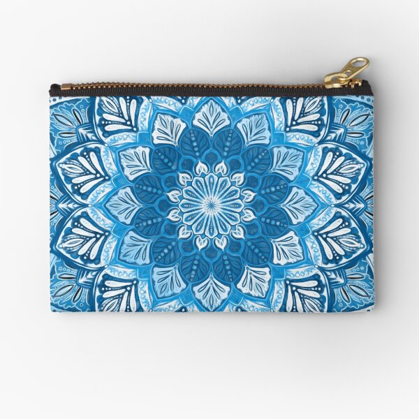 Boho Mandala in Monochrome Blue and White Zipper Pouch