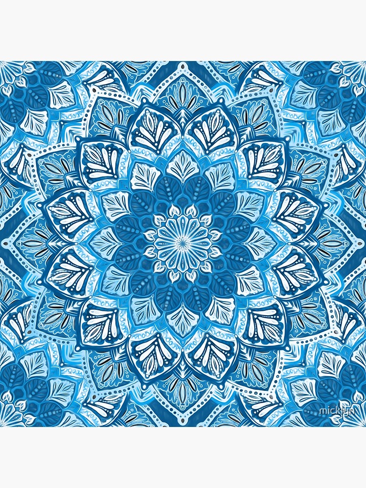 Boho Mandala in Monochrome Blue and White by micklyn