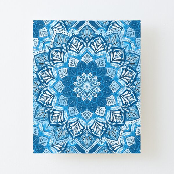 Boho Mandala in Monochrome Blue and White Canvas Mounted Print