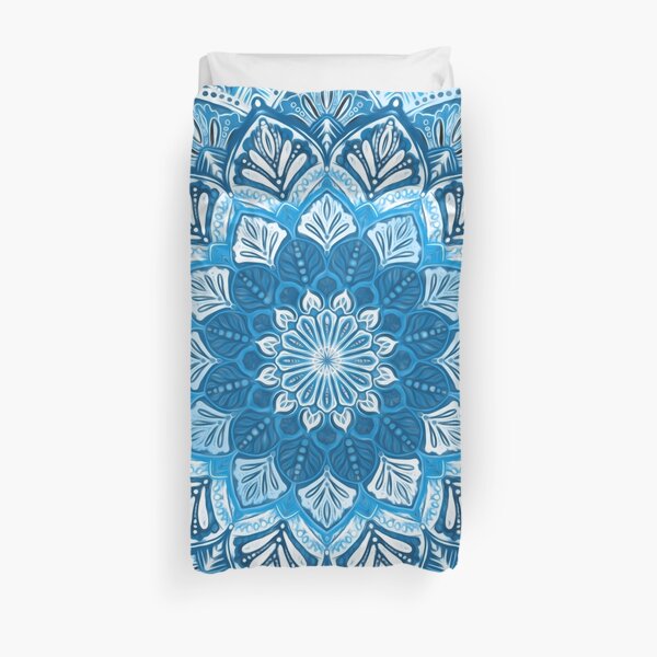 Boho Mandala in Monochrome Blue and White Duvet Cover