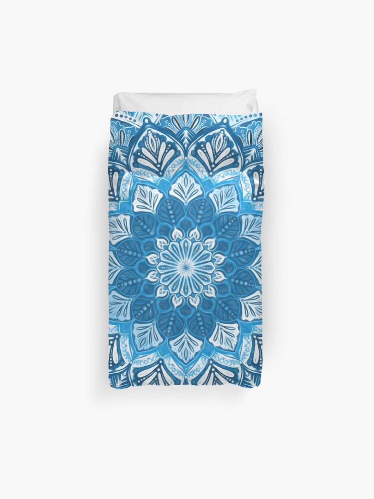 Boho Mandala In Monochrome Blue And White Duvet Cover By Micklyn