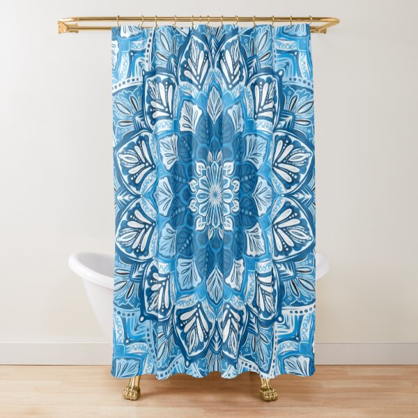 Boho Mandala in Monochrome Blue and White Shower Curtain