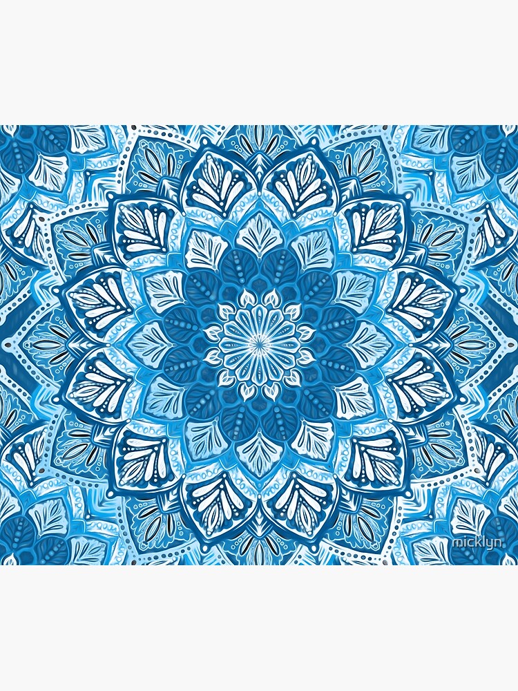 Boho Mandala in Monochrome Blue and White by micklyn
