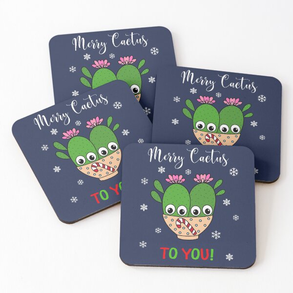 Item preview, Merry Cactus To You - Cacti Couple In Christmas Candy Cane Bowl designed and sold by DreamCactus.