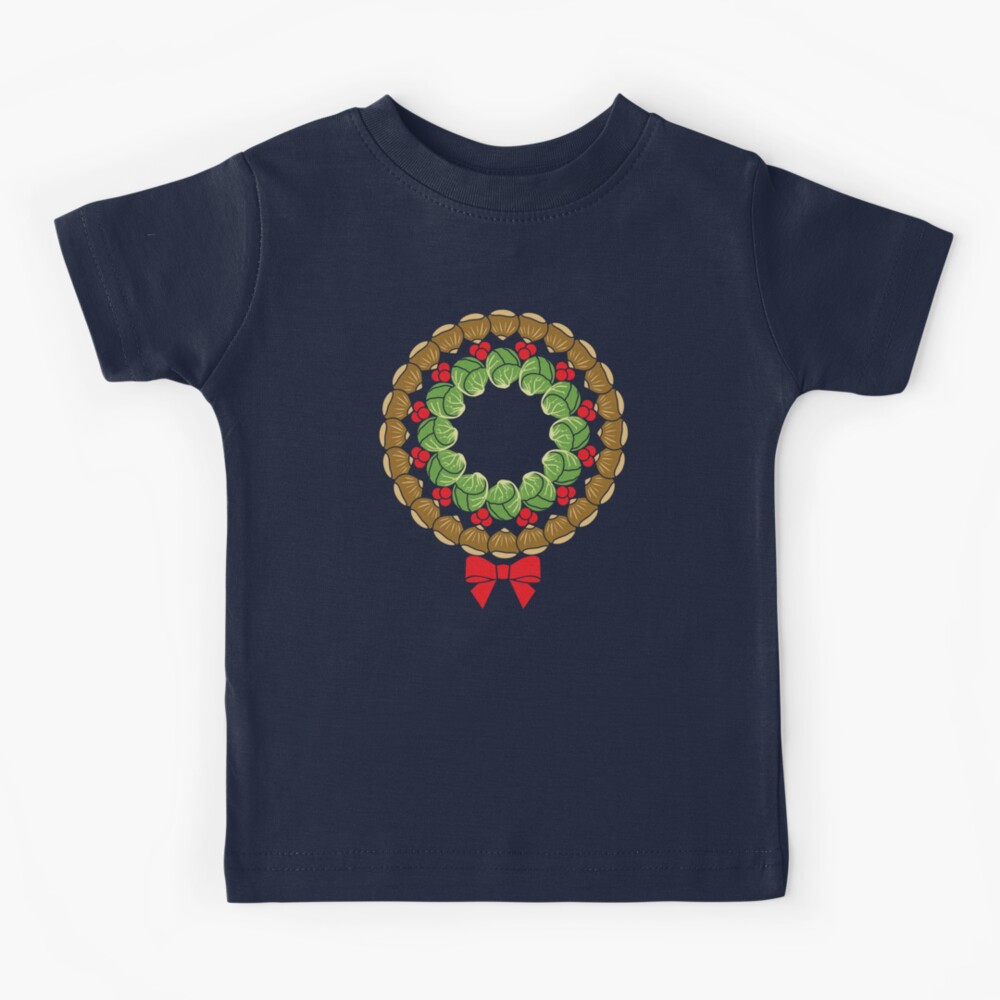 Christmas wreath of Brussels sprouts chestnuts cranberries pattern Kids T-Shirt