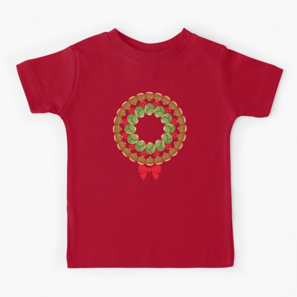 Christmas wreath of Brussels sprouts chestnuts cranberries pattern Kids T-Shirt