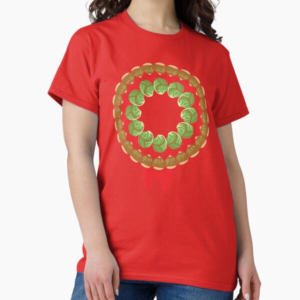 Christmas wreath of Brussels sprouts chestnuts cranberries pattern Classic T-Shirt