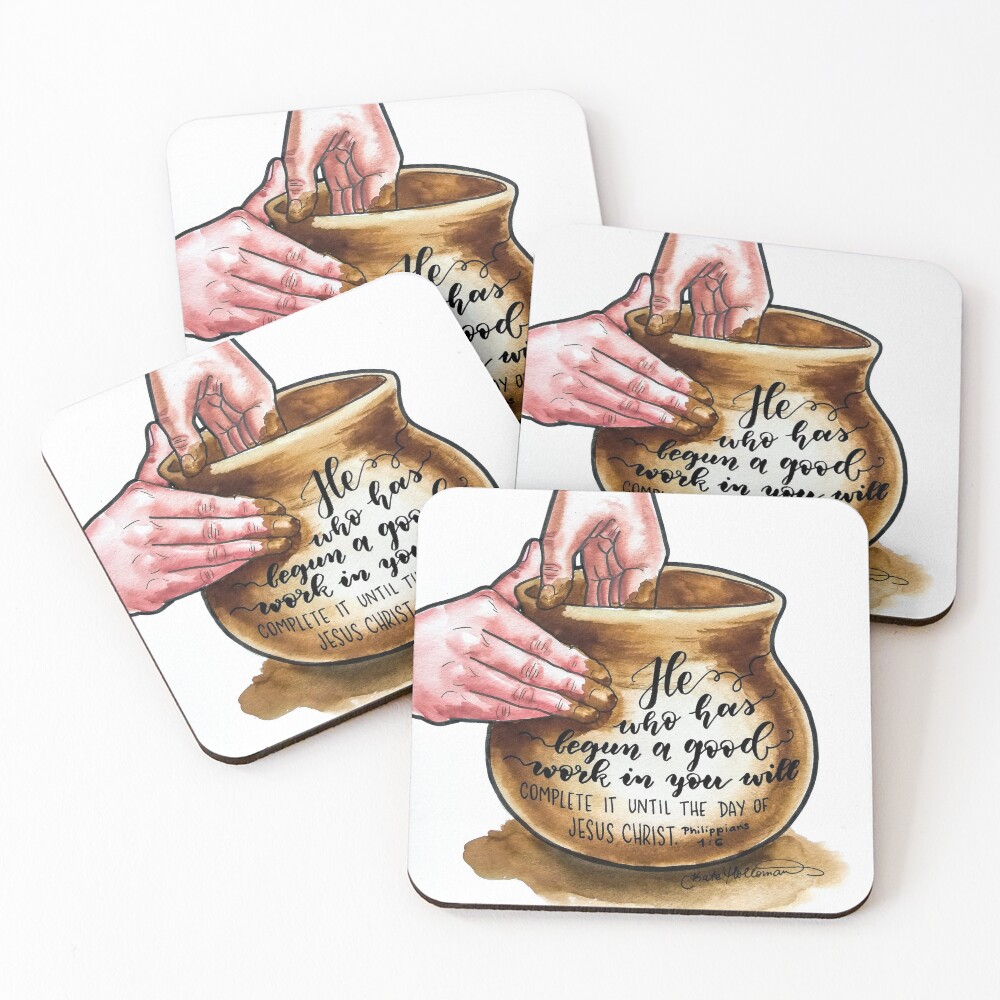 "Potter’s Hands. Christian watercolor painting with a handlettered
