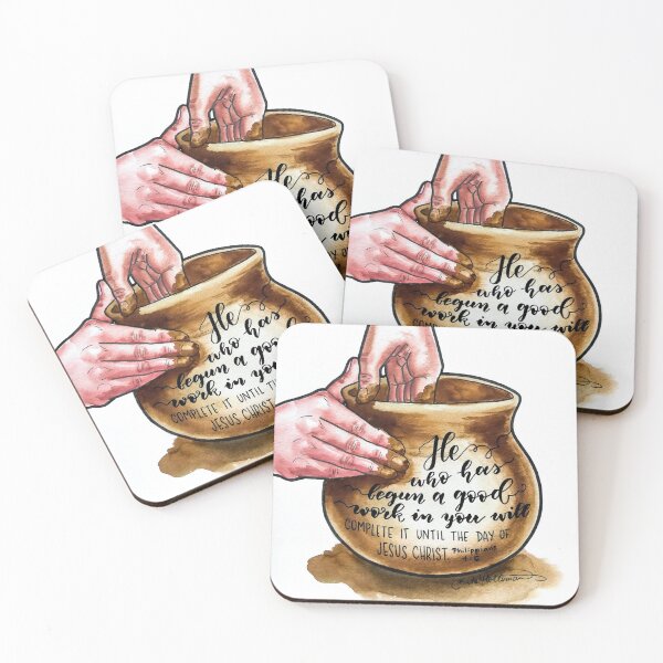 Item preview, Potter’s Hands. Christian watercolor painting with a hand-lettered Bible verse designed and sold by Kate Holloman Art.