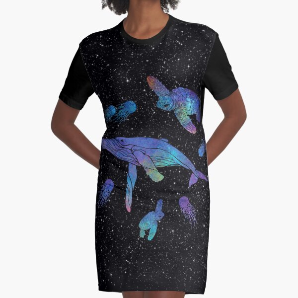 Space Sea Creatures Graphic T-Shirt Dress
