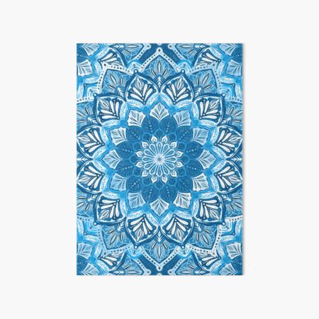 Boho Mandala in Monochrome Blue and White Art Board Print