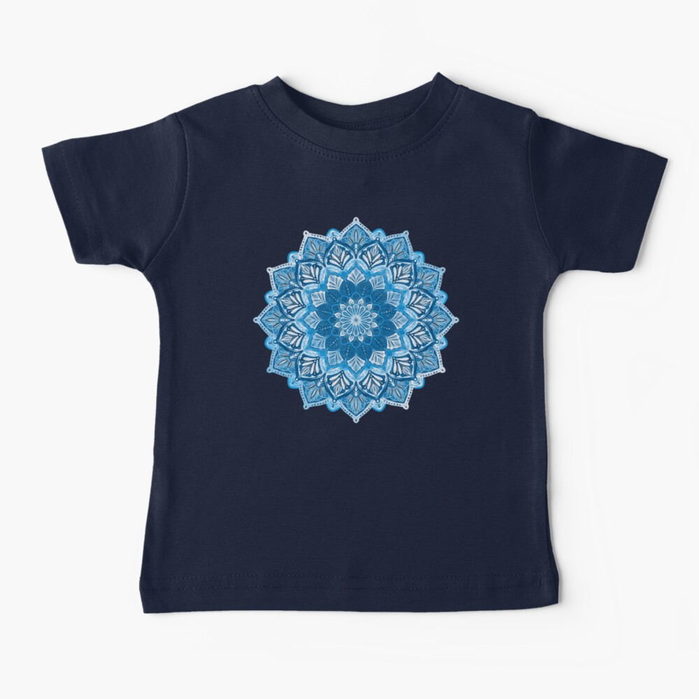 Boho Mandala in Monochrome Blue and White Baby T-Shirt