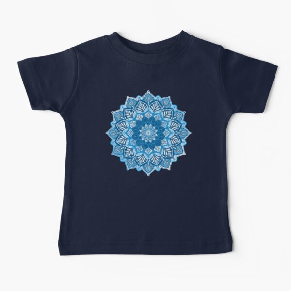 Boho Mandala in Monochrome Blue and White Baby T-Shirt