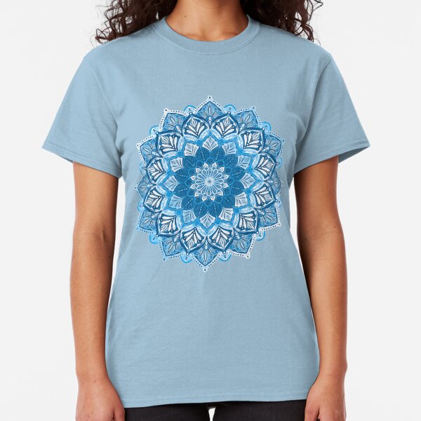 Boho Mandala in Monochrome Blue and White Classic T-Shirt