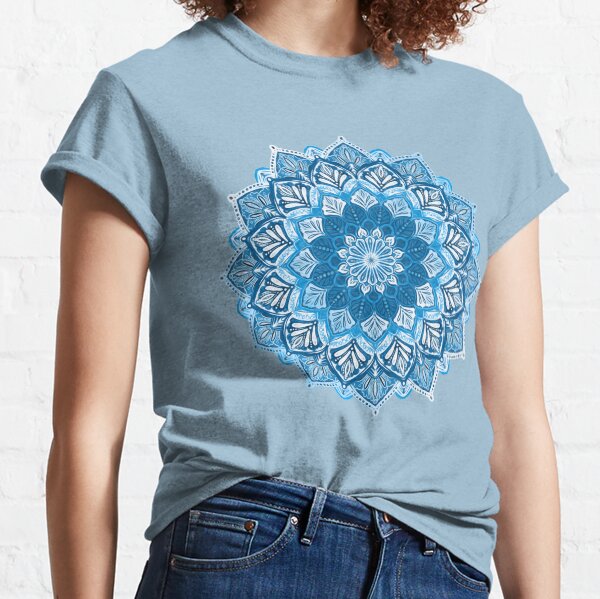Boho Mandala in Monochrome Blue and White Classic T-Shirt