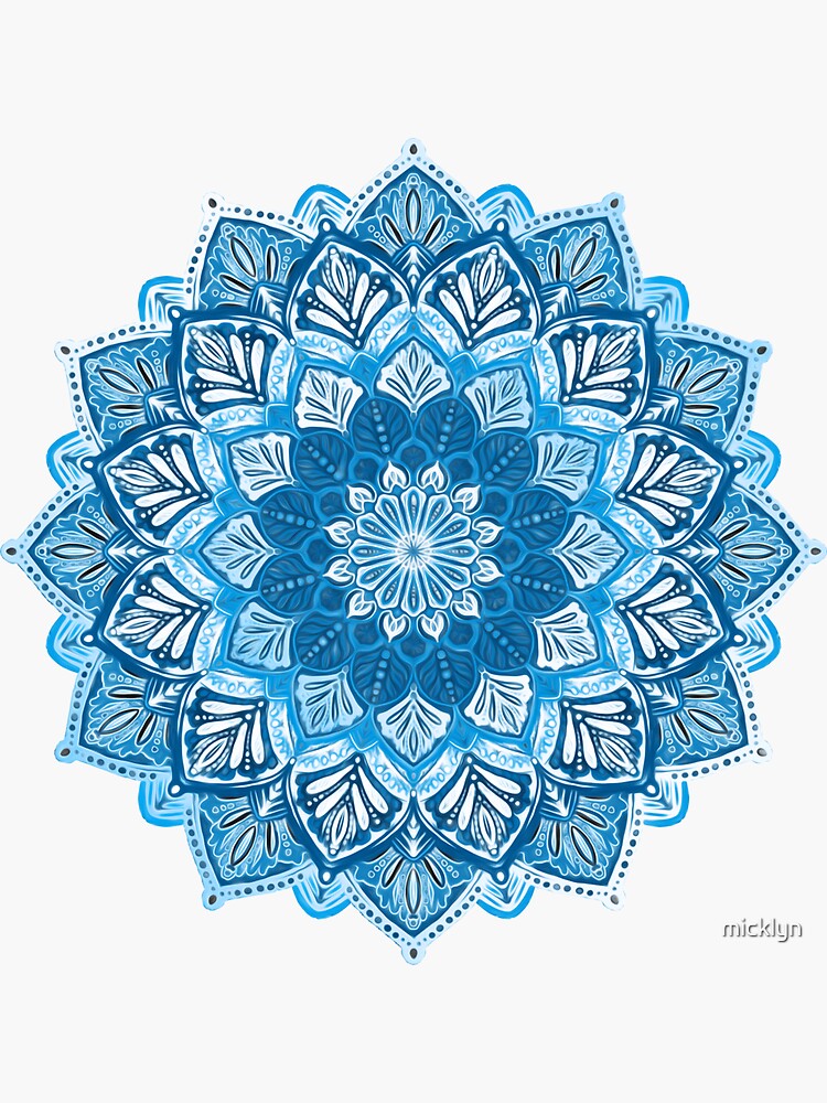Boho Mandala in Monochrome Blue and White by micklyn