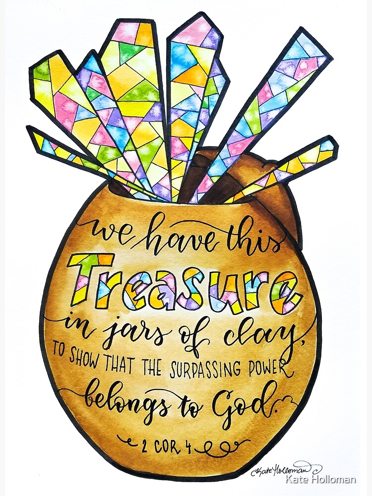 "Treasure in Jars of Clay Christian Watercolor Art Mosaic Light