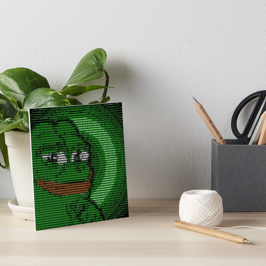 "Pepe The Frog Smug Face Meme Ascii Text Graphic Computer Retro Green and Black 8 bits letters