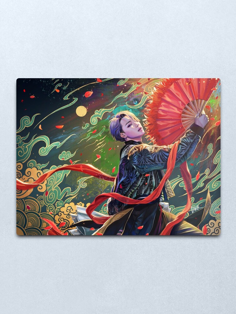 Alternate view of Jimin- red fan Metal Print